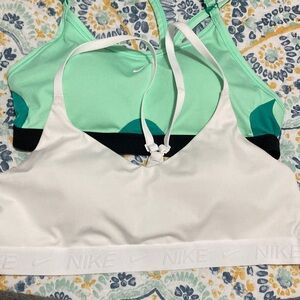 Nike White and Mint Green Sports Bra Duo